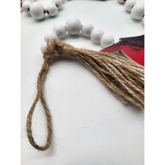 Red Cardinal Bird Wooden Garland White Balls Christmas Holiday 60 Inch Country - Picture 3 of 6